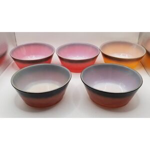 5 Fire King Ombre Bowls Brown/ Red/ Cereal Anchor Hocking‎ Milk Glass
